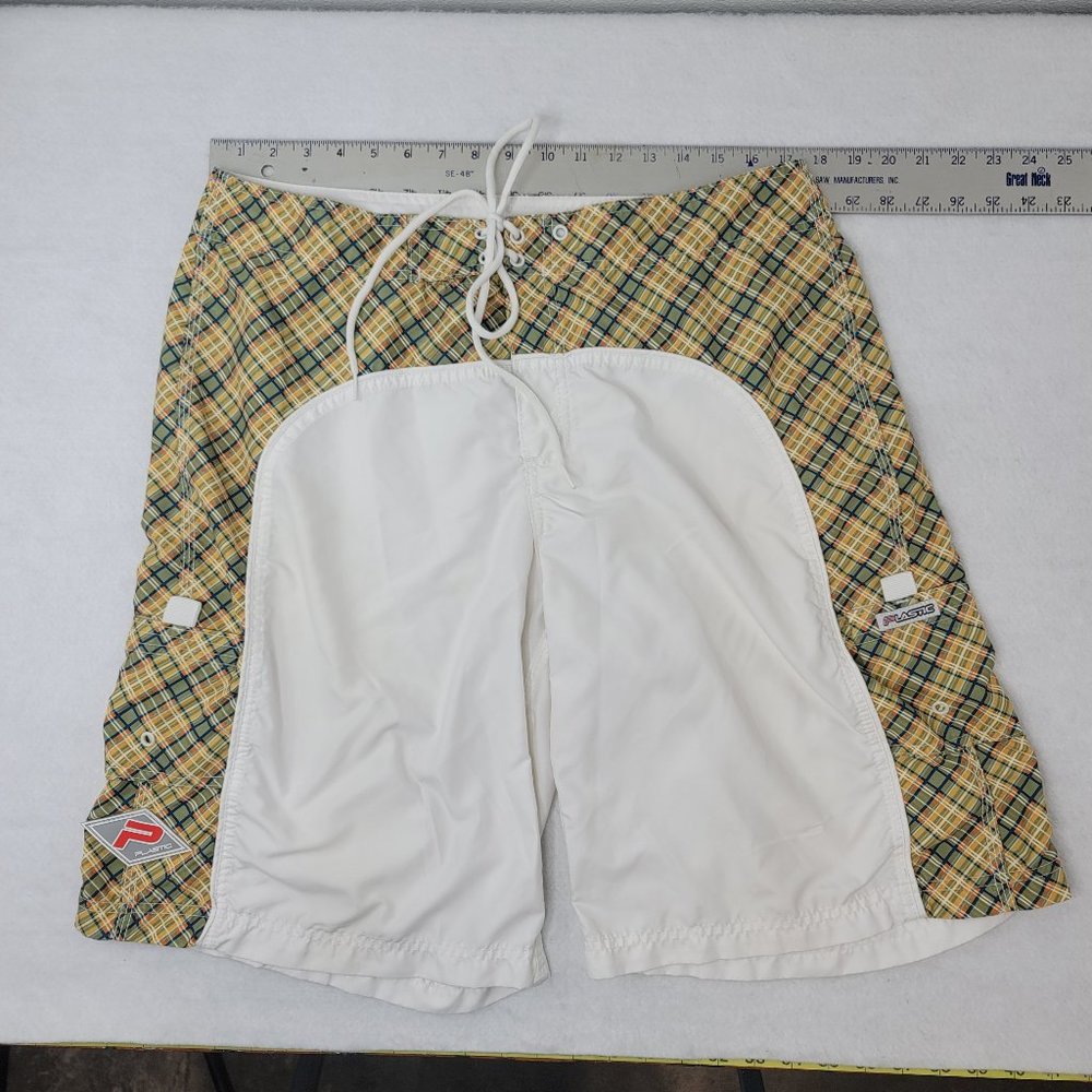 Plastic Board Shorts Mens Size 34  Plaid Design Hybrid Surf skate swim